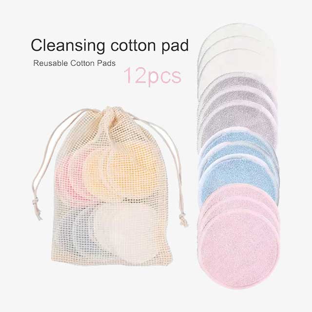 Reusable Bamboo Fiber Makeup Remover Pads - 12pcs Pack, Washable Cleansing Facial Cotton Rounds for Makeup Removal