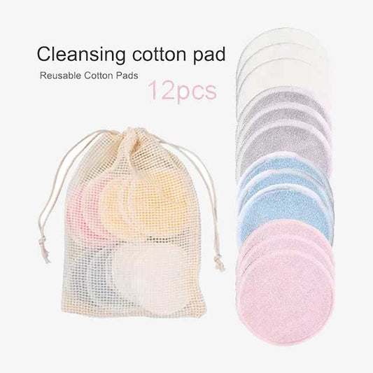 Reusable Bamboo Fiber Makeup Remover Pads - 12pcs Pack, Washable Cleansing Facial Cotton Rounds for Makeup Removal