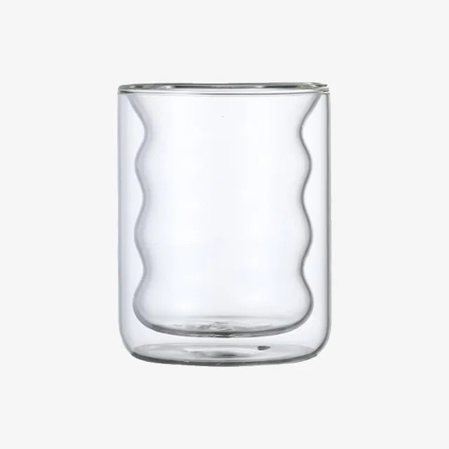 Rippled Double Layer Heat-Resistant Borosilicate Glass Cup – Ideal for Hot Coffee, Tea & Candle Use