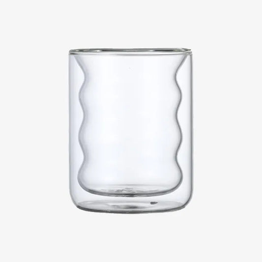 Rippled Double Layer Heat-Resistant Borosilicate Glass Cup – Ideal for Hot Coffee, Tea & Candle Use