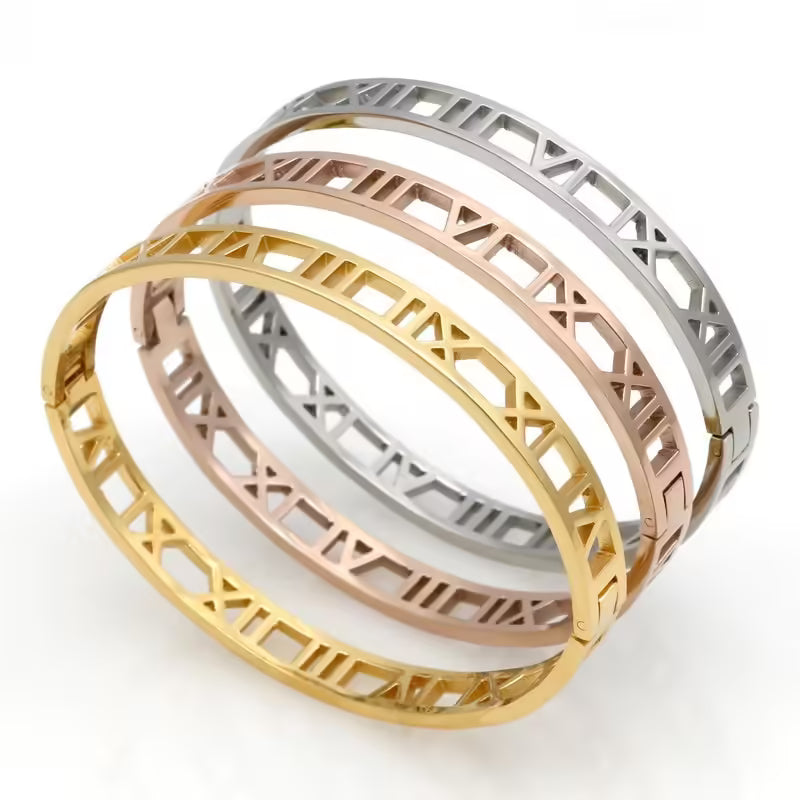Roman Numbers Women Stainless Steel Bangle (EGBT374)