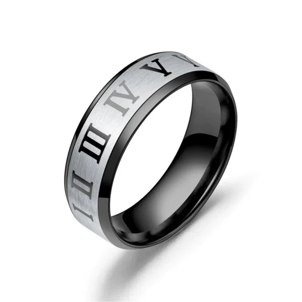 roman numeral 8mm unisex ring egr024 gallery img 1