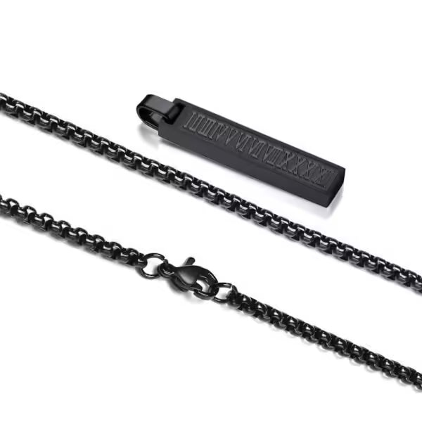 قلادة مستطيلة من الفولاذ المقاوم للصدأ بأرقام رومانية (EGN052)