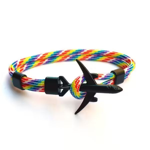 Bracelet unisexe en corde noire avec ancre d'avion (EGBT349)