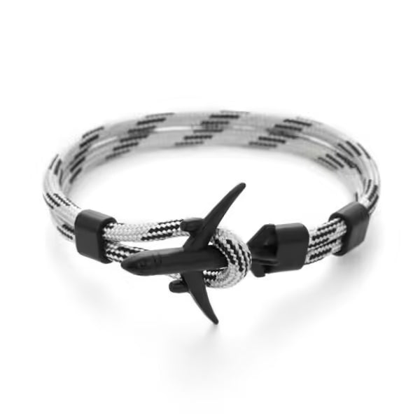 Bracelet unisexe en corde noire avec ancre d'avion (EGBT349)