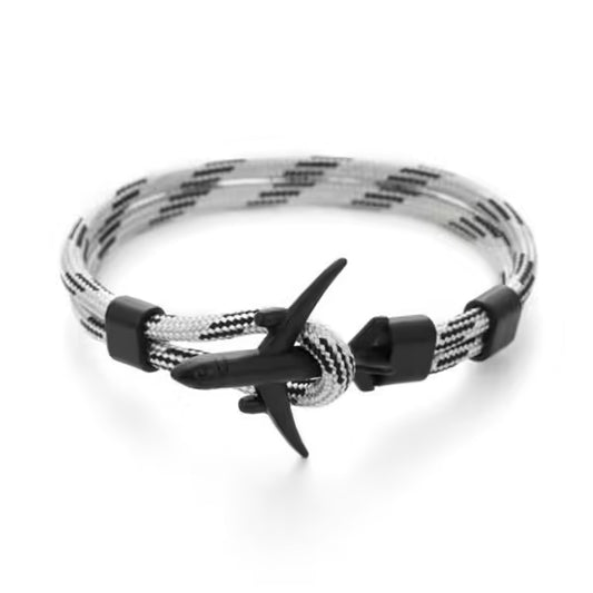 Bracelet unisexe en corde noire avec ancre d'avion (EGBT349)