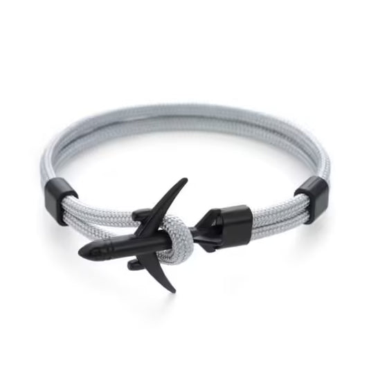 Bracelet unisexe en corde noire avec ancre d'avion (EGBT349)