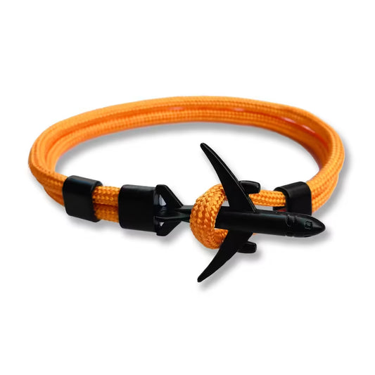 Bracelet unisexe en corde noire avec ancre d'avion (EGBT349)