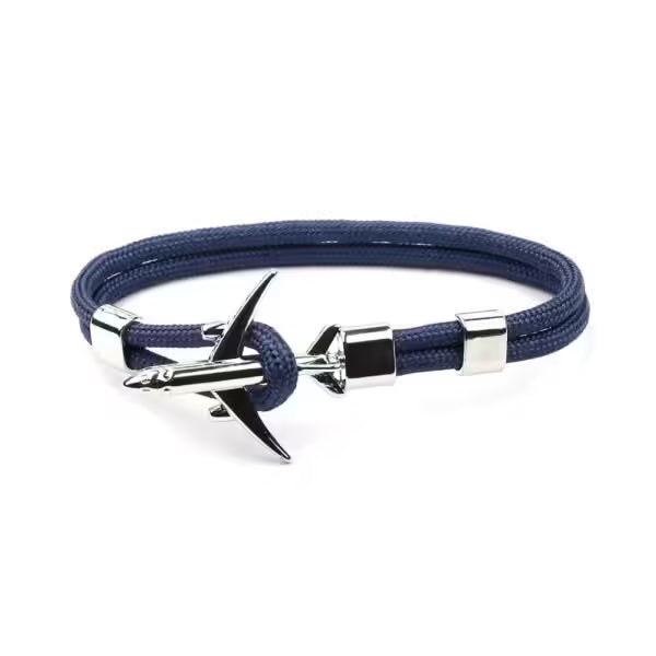 Bracelet unisexe en corde argentée avec ancre d'avion (EGBT358)
