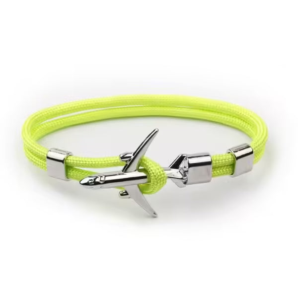 Bracelet unisexe en corde argentée avec ancre d'avion (EGBT358)