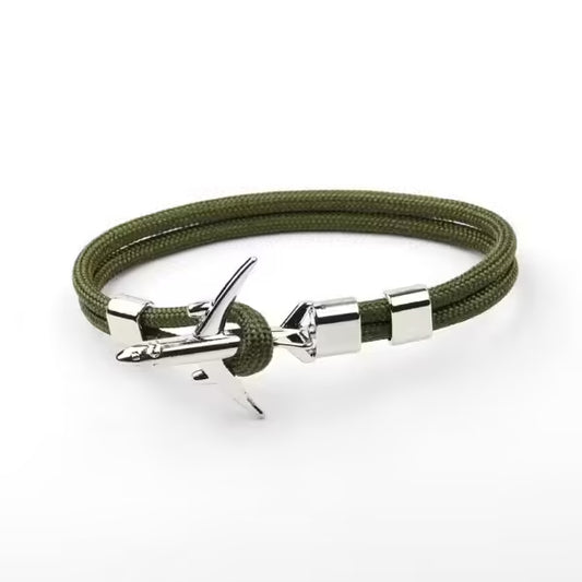 Bracelet unisexe en corde argentée avec ancre d'avion (EGBT358)