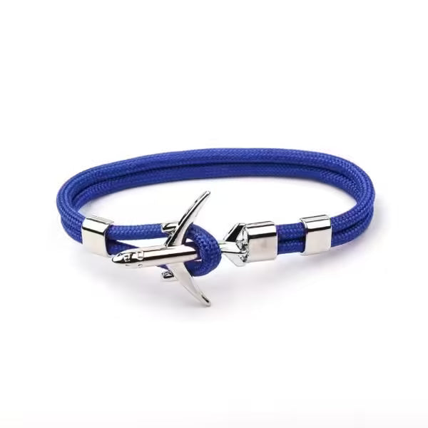 Bracelet unisexe en corde argentée avec ancre d'avion (EGBT358)