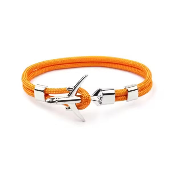 Bracelet unisexe en corde argentée avec ancre d'avion (EGBT358)
