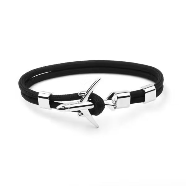 Bracelet unisexe en corde argentée avec ancre d'avion (EGBT358)