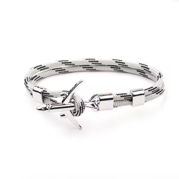 Bracelet unisexe en corde argentée avec ancre d'avion (EGBT358)