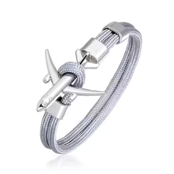 Bracelet unisexe en corde argentée avec ancre d'avion (EGBT358)