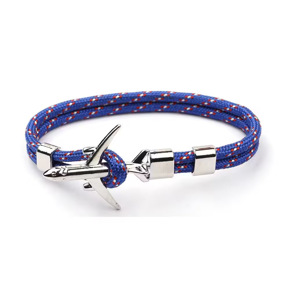 Bracelet unisexe en corde argentée avec ancre d'avion (EGBT358)