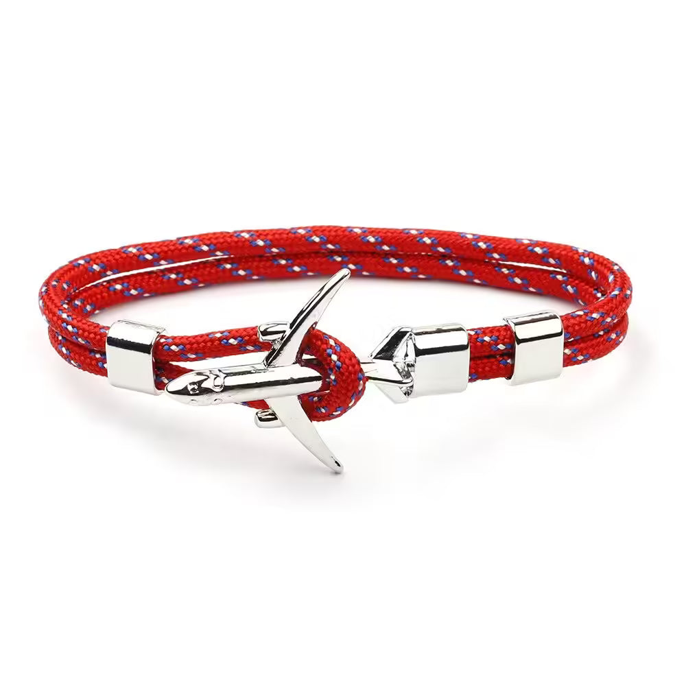 Bracelet unisexe en corde argentée avec ancre d'avion (EGBT358)