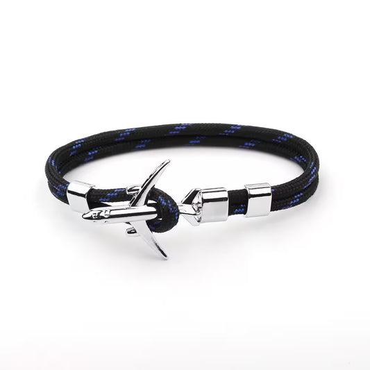 Bracelet unisexe en corde argentée avec ancre d'avion (EGBT358)
