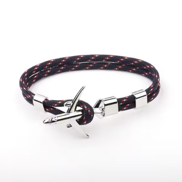 Bracelet unisexe en corde argentée avec ancre d'avion (EGBT358)