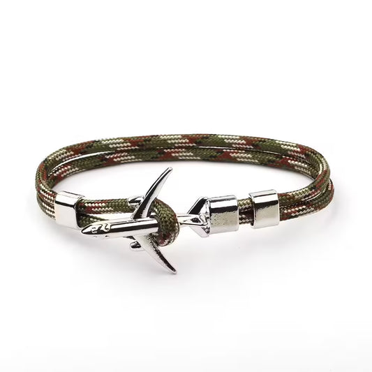 Bracelet unisexe en corde argentée avec ancre d'avion (EGBT358)