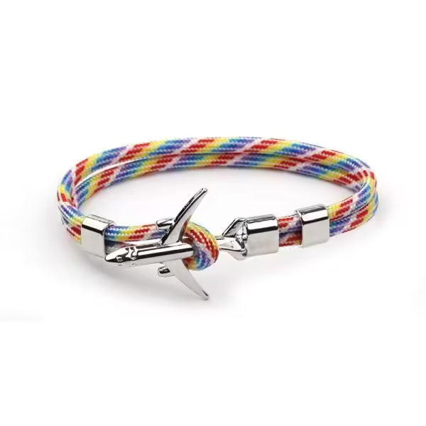 Bracelet unisexe en corde argentée avec ancre d'avion (EGBT358)