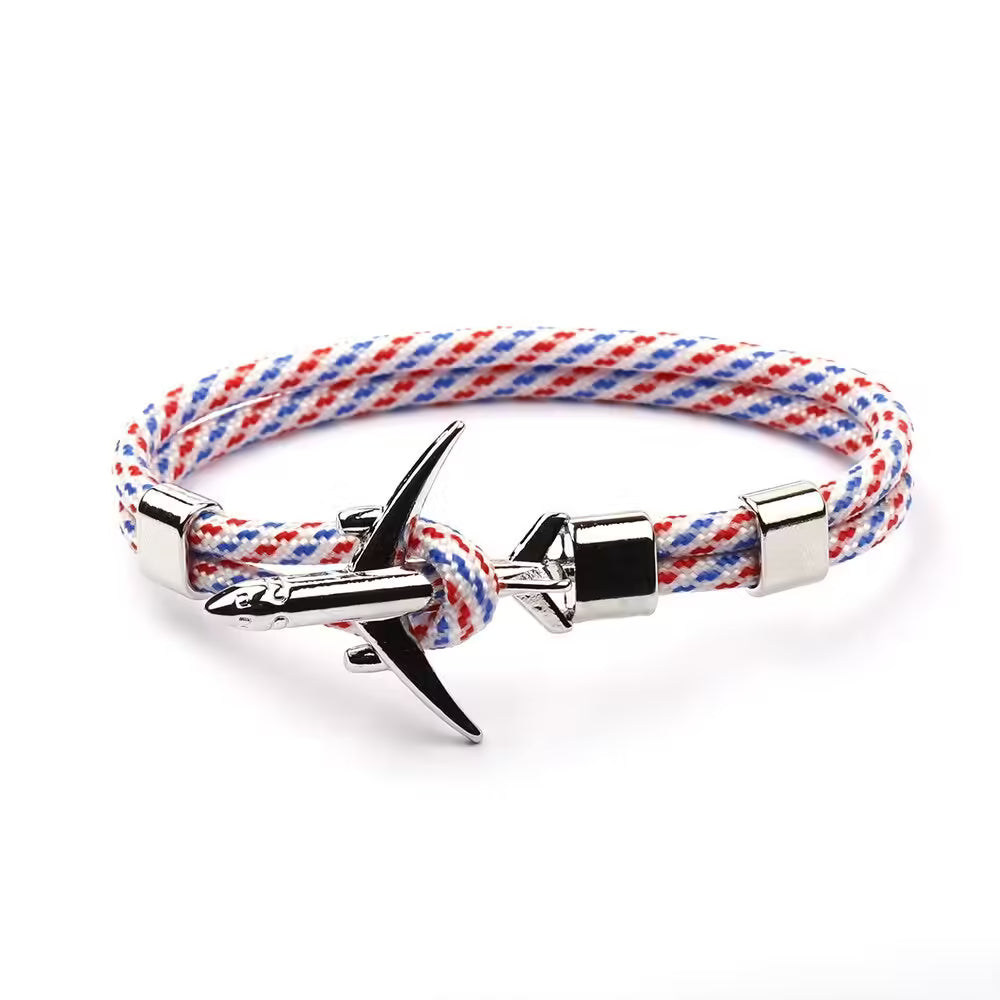 Bracelet unisexe en corde argentée avec ancre d'avion (EGBT358)