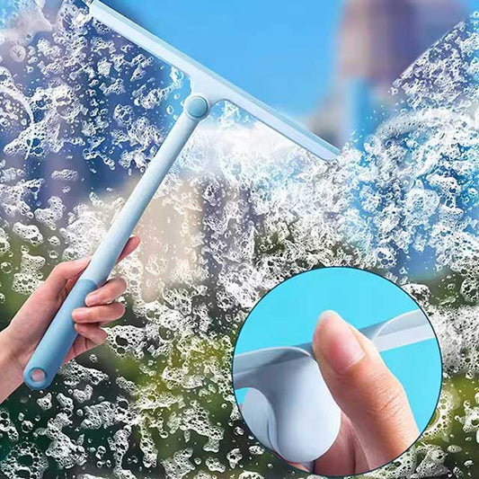 360° Rotatable Shower Squeegee Glass Wiper - Silicone Holder, Bathroom Mirror & Glass Cleaner Scraper