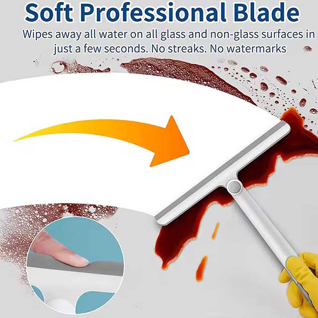 360° Rotatable Shower Squeegee Glass Wiper - Silicone Holder, Bathroom Mirror & Glass Cleaner Scraper
