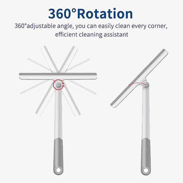 360° Rotatable Shower Squeegee Glass Wiper - Silicone Holder, Bathroom Mirror & Glass Cleaner Scraper