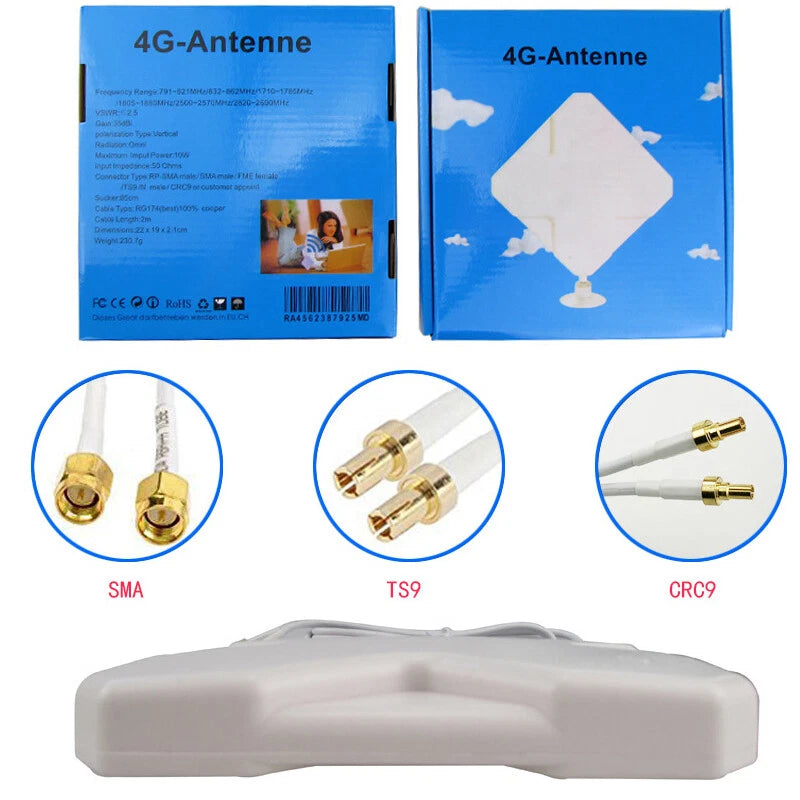 هوائي 3G/4G LTE بقدرة 35dBi بكابل مزدوج TS9 SMA CRC9 – مضخم إشارة عالي الكسب لأجهزة راوتر هواوي و زد تي إي