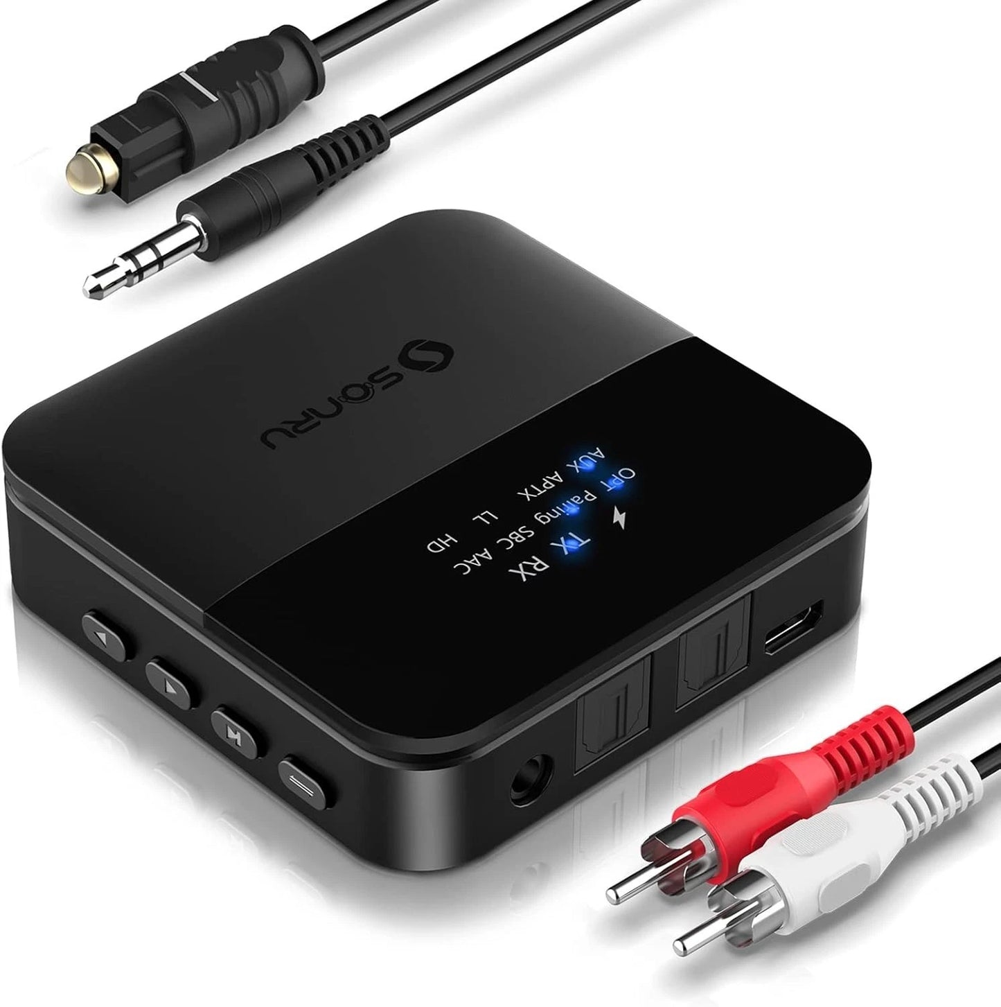 SONRU Bluetooth 5.0 Transmitter & Receiver | 2-in-1 Wireless Bluetooth Audio Adapter for TV, PC, Car, Home Stereo & Speakers