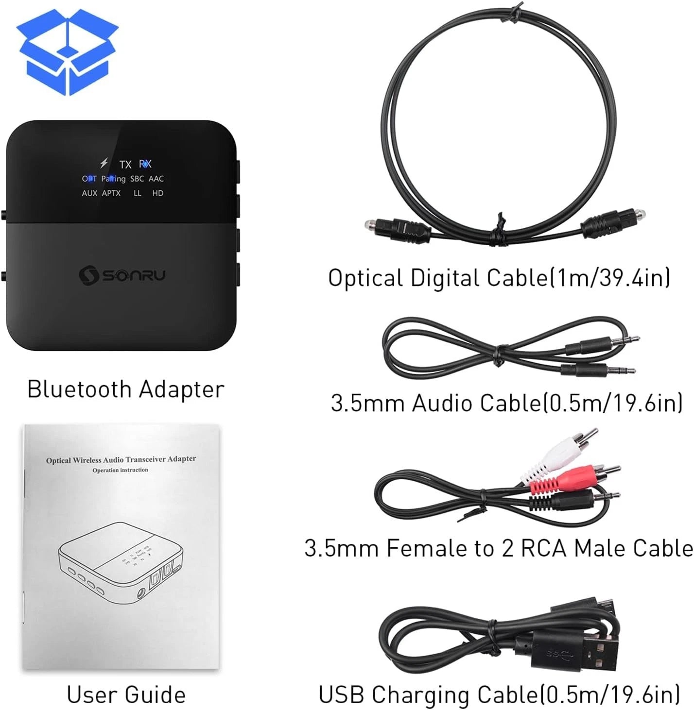 SONRU Bluetooth 5.0 Transmitter & Receiver | 2-in-1 Wireless Bluetooth Audio Adapter for TV, PC, Car, Home Stereo & Speakers
