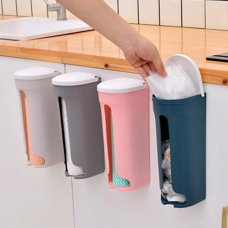 Distributeur de sacs en plastique et de sacs poubelles à fixation murale – Organisateur de rangement de sacs poubelles peu encombrant