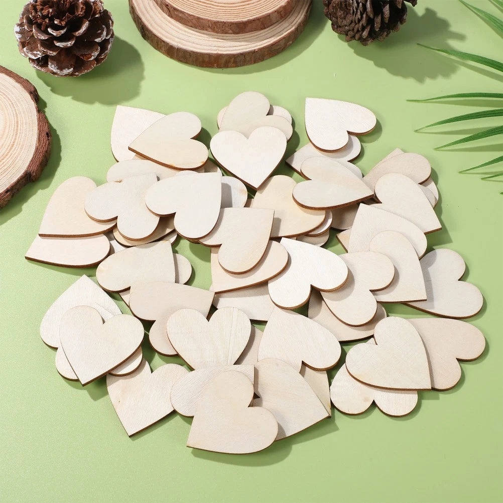 76-Piece Wooden Heart Shapes for Crafts – Khaki DIY Wood Hearts for Decoration, Scrapbooking & Art Projects | 3.5 × 3.5 cm