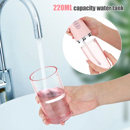 Portable Smart Electric Water Flosser – Rechargeable Oral Irrigator with 3 Deep-Clean Modes & 4 Interchangeable Jet Tips – IPX7 Waterproof Dental Water Jet Teeth Cleaner (White / Pink / Green)
