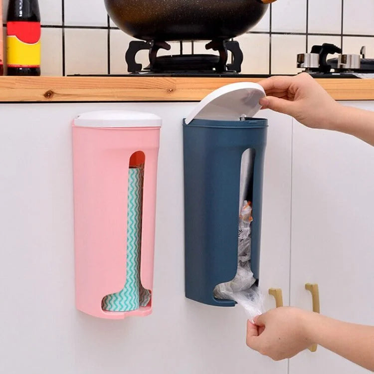 Distributeur de sacs en plastique et de sacs poubelles à fixation murale – Organisateur de rangement de sacs poubelles peu encombrant