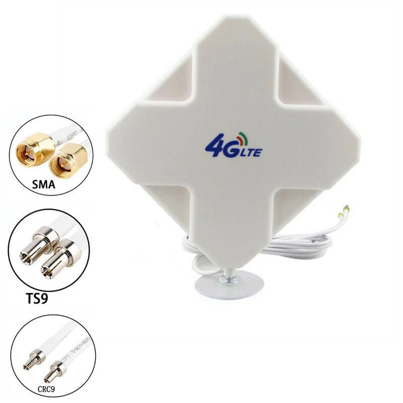 هوائي 3G/4G LTE بقدرة 35dBi بكابل مزدوج TS9 SMA CRC9 – مضخم إشارة عالي الكسب لأجهزة راوتر هواوي و زد تي إي
