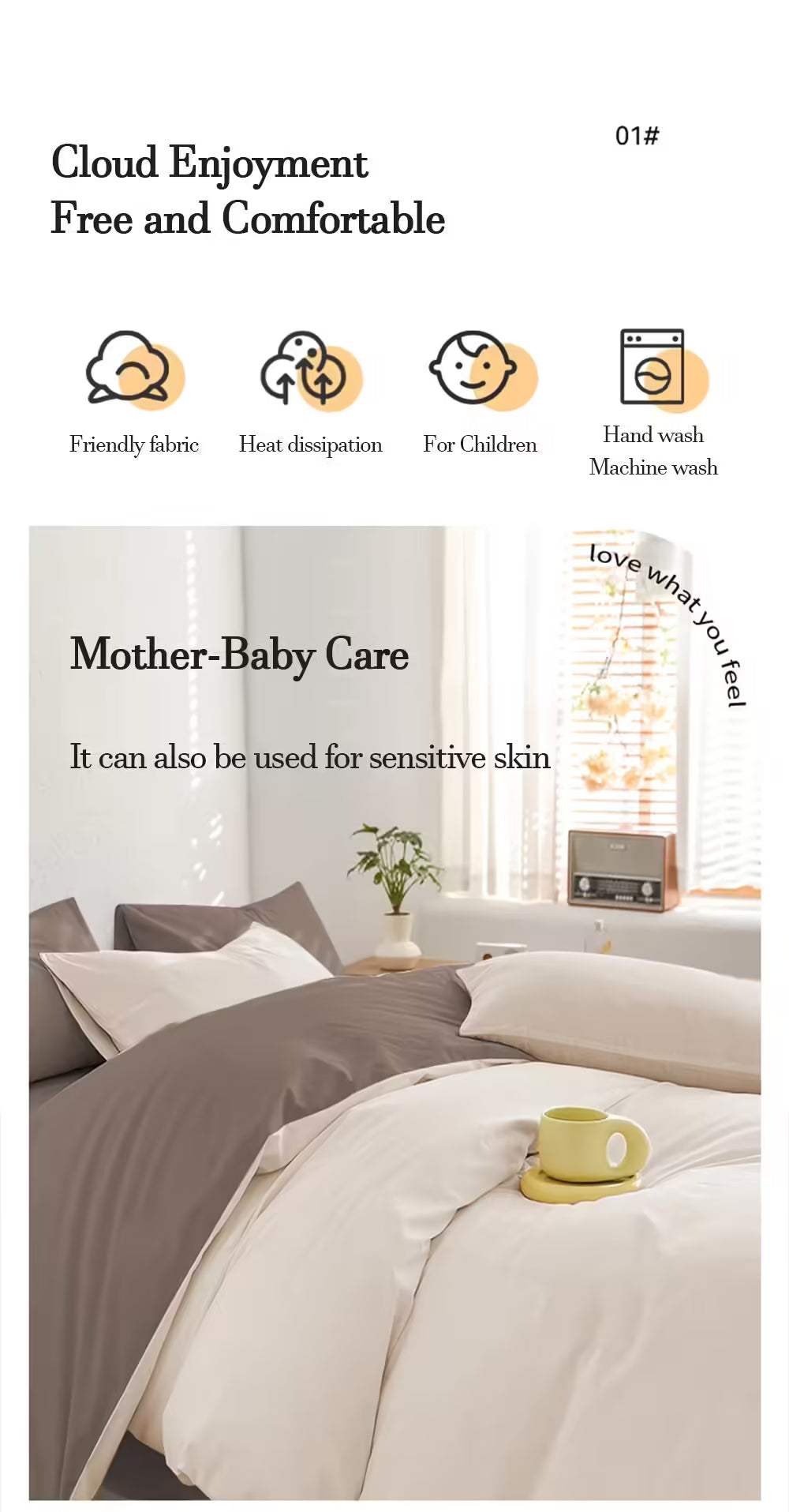 YanYangTian Washed Cotton Bedding Set – 4-Piece Bed Linen Set with Quilt Cover – Solid Color Comfort for Couples