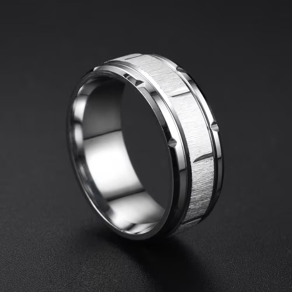 Bague unisexe simple en acier inoxydable de 8 mm (EGR055)
