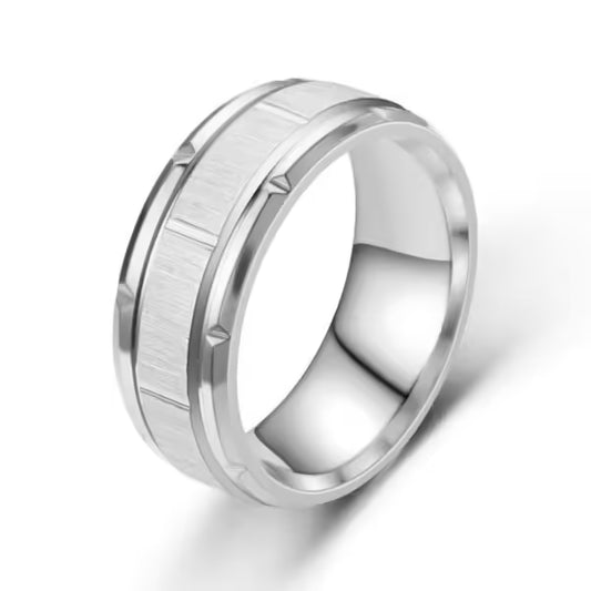 Bague unisexe simple en acier inoxydable de 8 mm (EGR055)