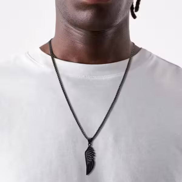 Simple Feather Stainless Steel Box Link chain Men Necklace (EGN054)