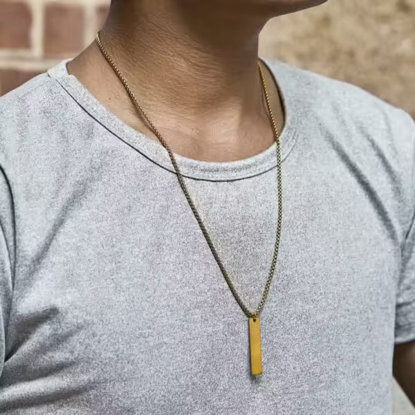 Simple Stainless Steel Rectangle Pendant Necklace For Men (EGN122)