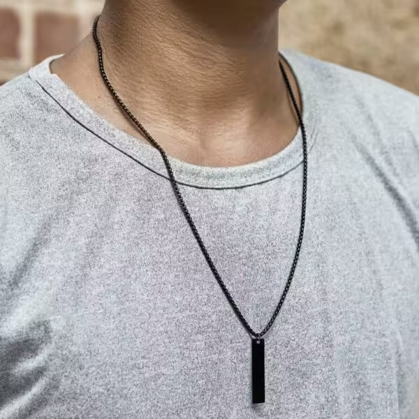Simple Stainless Steel Rectangle Pendant Necklace For Men (EGN122)