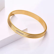 Simple Pave Zircon Stainless Steel Unisex Bangle (EGBT356)