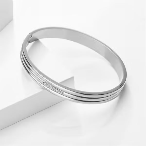 Simple Pave Zircon Stainless Steel Unisex Bangle (EGBT356)