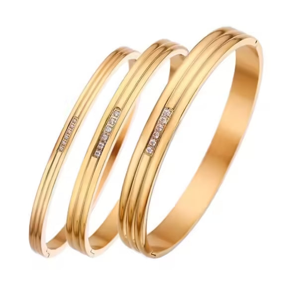 Simple Pave Zircon Stainless Steel Unisex Bangle (EGBT356)