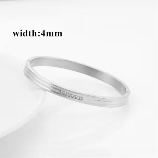 Simple Pave Zircon Stainless Steel Unisex Bangle (EGBT356)