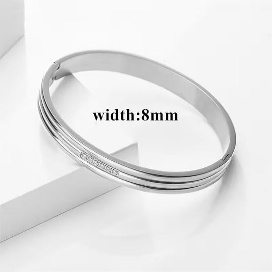 سوار بسيط من الفولاذ المقاوم للصدأ مرصع بالزركون للجنسين (EGBT356)