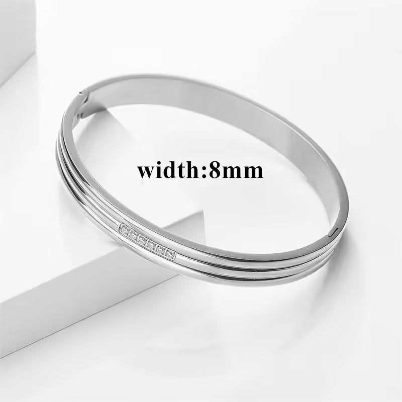 Simple Pave Zircon Stainless Steel Unisex Bangle (EGBT356)